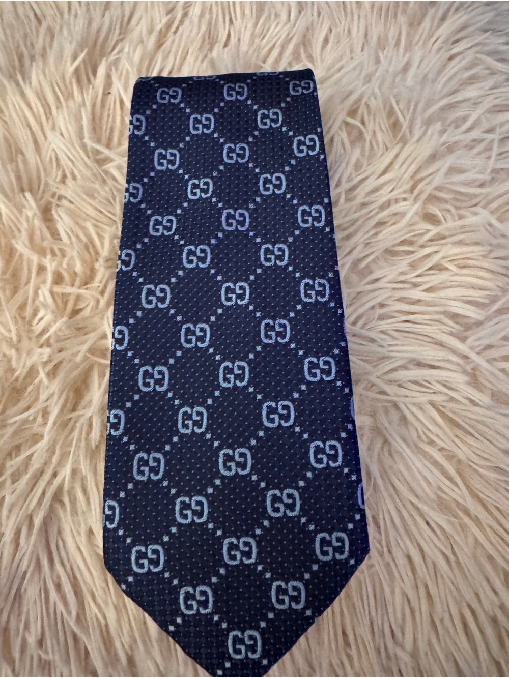 Gucci Navy Blue Monogram Silk Tie